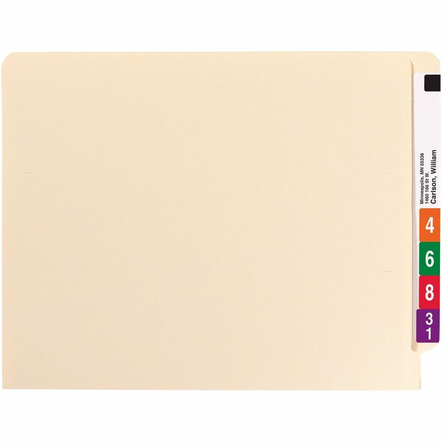 Smead Straight Tab Cut Letter Recycled Fastener Folder - 8 1/2" x 11" - 3/4" Expansion - 2 x 2B Fastener(s) - 2" for Folder - End Tab Location - 11 pt. - 2 Plys - Manila - Reinforced Tab, Embossed - 10% Recycled - 50 / Box
