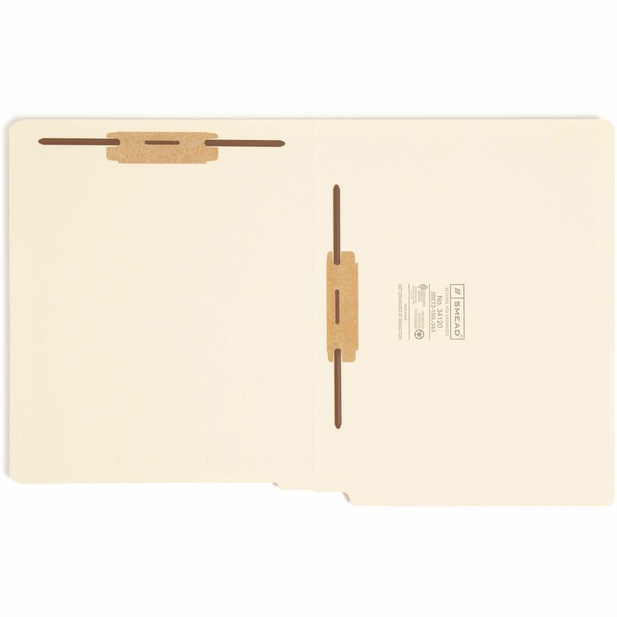 Smead Straight Tab Cut Letter Recycled Fastener Folder - 8 1/2" x 11" - 3/4" Expansion - 2 x 2B Fastener(s) - 2" for Folder - End Tab Location - 11 pt. - 2 Plys - Manila - Manila - Embossed - 10% Recycled - 50 / Box