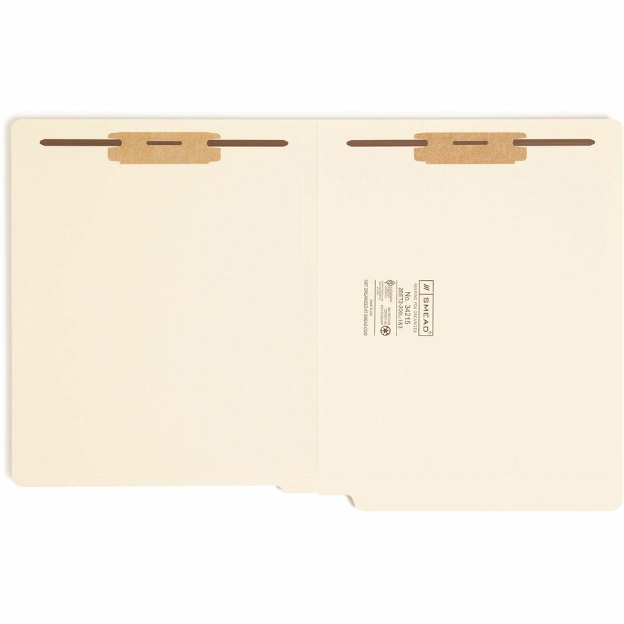 Smead Straight Tab Cut Letter Recycled Fastener Folder - 8 1/2" x 11" - 3/4" Expansion - 2 x 2B Fastener(s) - 2" for Folder - End Tab Location - 14 pt. - 2 Plys - Manila - Embossed - 10% Recycled - 50 / Box