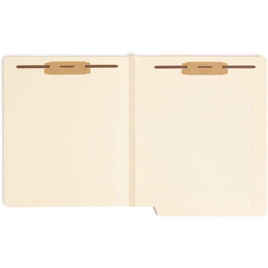 Smead Straight Tab Cut Letter Recycled Fastener Folder - 8 1/2" x 11" - 1 1/2" Expansion - 2 x 2B Fastener(s) - 2" for Folder - End Tab Location - 14 pt. - 2 Plys - Manila - Reinforced Tab, Heavyweight Cover, Embossed - 10% Recycled - 50 / Box