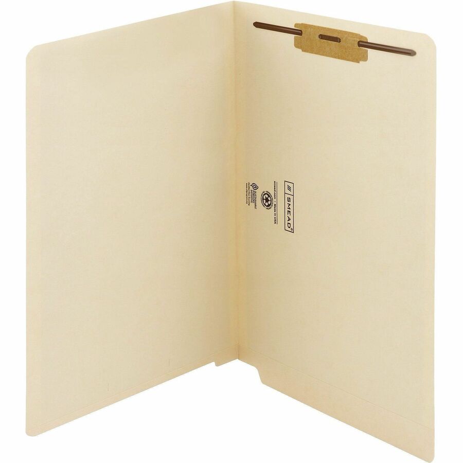 Smead Straight Tab Cut Legal Recycled Fastener Folder - 8 1/2" x 14" - 3/4" Expansion - 1 x 2B Fastener(s) - 2" for Folder - End Tab Location - 11 pt. - 2 Plys - Manila - Reinforced Tab, Embossed - 10% Recycled - 50 / Box