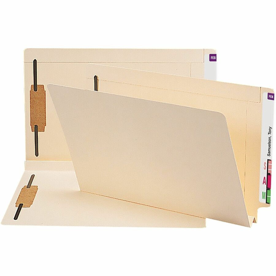 Smead Straight Tab Cut Legal Recycled Fastener Folder - 8 1/2" x 14" - 1 1/2" Expansion - 2 x 2B Fastener(s) - 2" for Folder - End Tab Location - 14 pt. - 2 Plys - Manila - Heavyweight Cover, Embossed, Reinforced - 10% Recycled - 50 / Box
