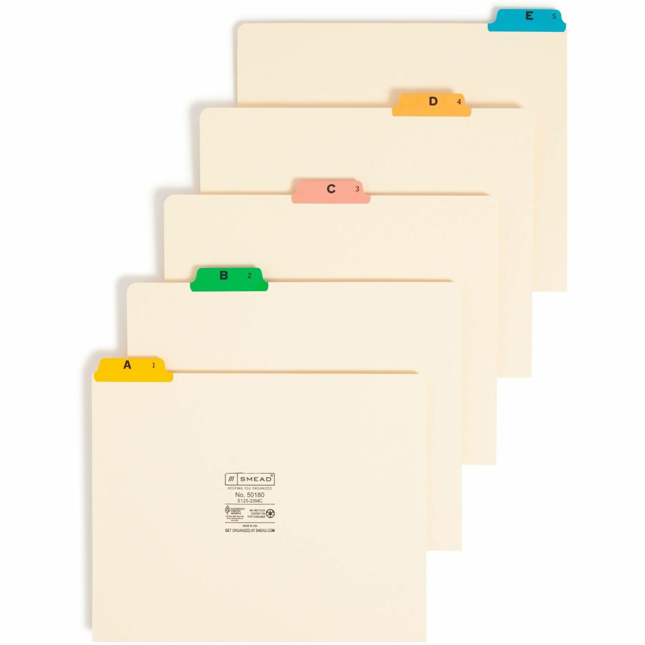 Smead File Guide - 25 Printed Assorted Tab(s) - Character - A-Z - 25 Tab(s)/Set - Letter - Yellow Manila, Green, Pink, Salmon, Blue Tab(s) - 10% Recycled - 1 Set