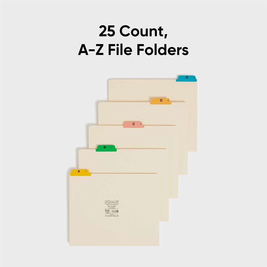 Smead File Guide - 25 Printed Assorted Tab(s) - Character - A-Z - 25 Tab(s)/Set - Letter - Yellow Manila, Green, Pink, Salmon, Blue Tab(s) - 10% Recycled - 1 Set