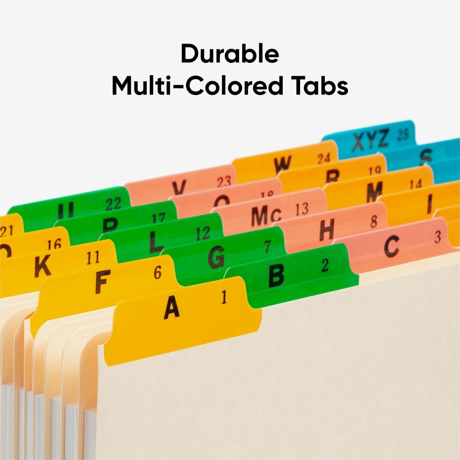 Smead File Guide - 25 Printed Assorted Tab(s) - Character - A-Z - 25 Tab(s)/Set - Letter - Yellow Manila, Green, Pink, Salmon, Blue Tab(s) - 10% Recycled - 1 Set