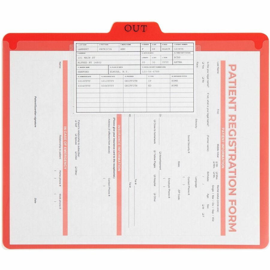 Printed Center Tab(s) - Message - OUT - 0.50" Tab Height - Letter - Bright Red Poly Tab(s) - 50 / Box