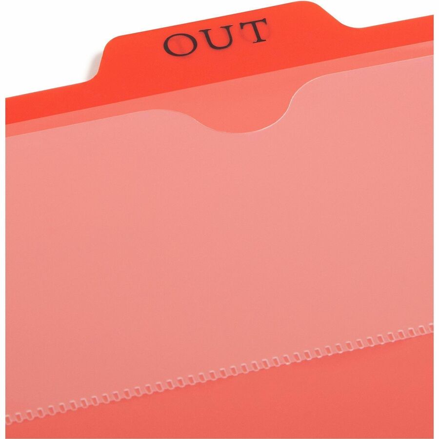 Printed Center Tab(s) - Message - OUT - 0.50" Tab Height - Letter - Bright Red Poly Tab(s) - 50 / Box