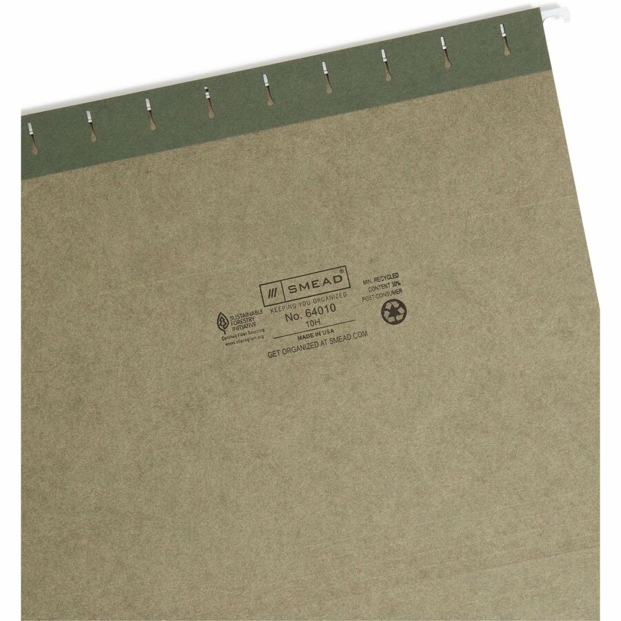 Smead Letter Recycled Hanging Folder - 8 1/2" x 11" - 2" Expansion - 11 pt. - Vinyl - Standard Green - 10% Recycled - 25 / Box