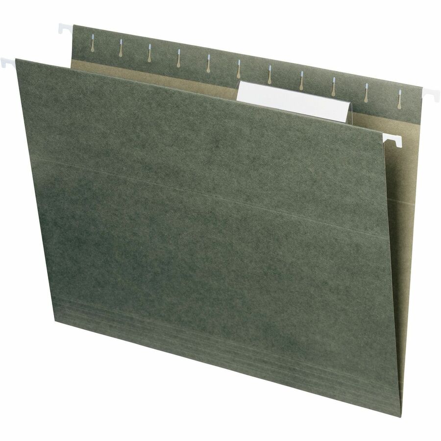 Smead 1/3 Tab Cut Letter Recycled Hanging Folder - 8 1/2" x 11" - Top Tab Location - Assorted Tab Position - 11 pt. - Vinyl - Standard Green - 10% Recycled - 25 / Box