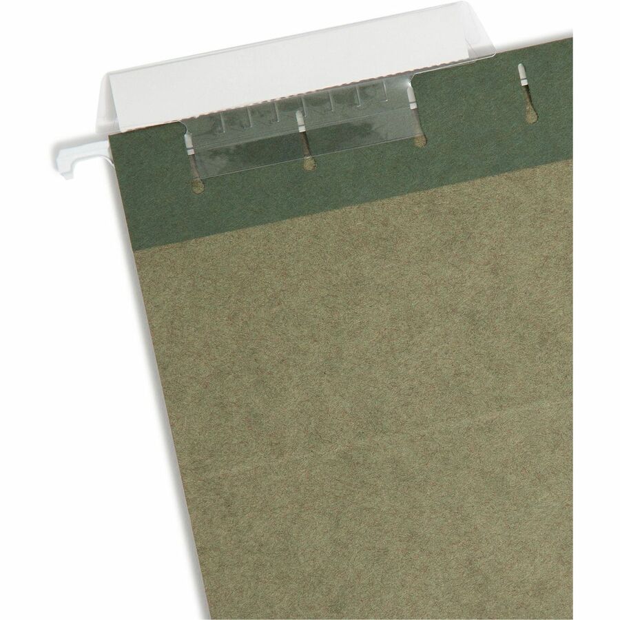 Smead 1/3 Tab Cut Letter Recycled Hanging Folder - 8 1/2" x 11" - Top Tab Location - Assorted Tab Position - 11 pt. - Vinyl - Standard Green - 10% Recycled - 25 / Box