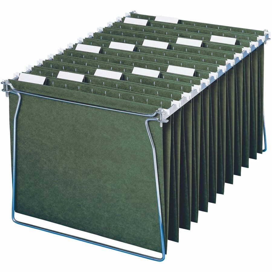 Smead 1/5 Tab Cut Letter Recycled Hanging Folder - 8 1/2" x 11" - Top Tab Location - Assorted Tab Position - 11 pt. - Vinyl - Standard Green - 10% Recycled - 25 / Box