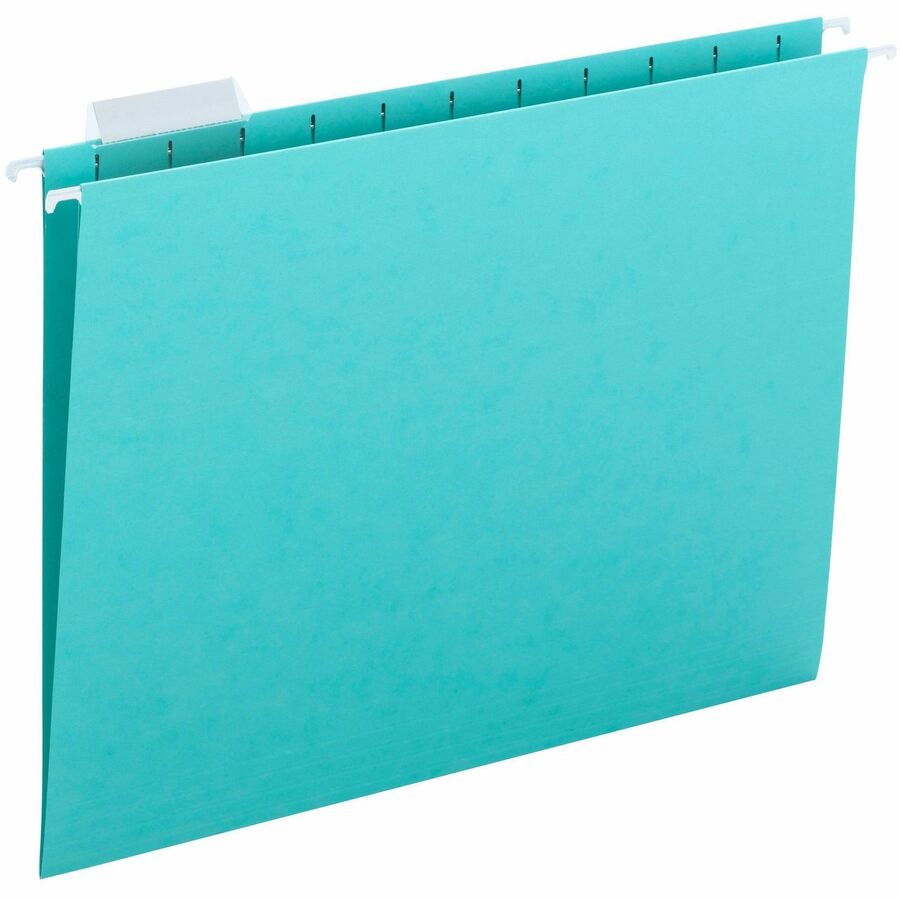 Smead Colored 1/5 Tab Cut Letter Recycled Hanging Folder - 8 1/2" x 11" - Top Tab Location - Assorted Tab Position - 11 pt. - Aqua - 10% Recycled - 25 / Box