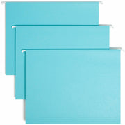 Smead Colored 1/5 Tab Cut Letter Recycled Hanging Folder - 8 1/2" x 11" - Top Tab Location - Assorted Tab Position - 11 pt. - Aqua - 10% Recycled - 25 / Box