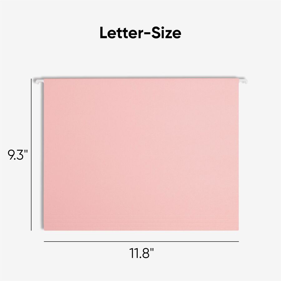 Smead Colored 1/5 Tab Cut Letter Recycled Hanging Folder - 8 1/2" x 11" - Top Tab Location - Assorted Tab Position - 11 pt. - Vinyl - Pink - 10% Recycled - 25 / Box