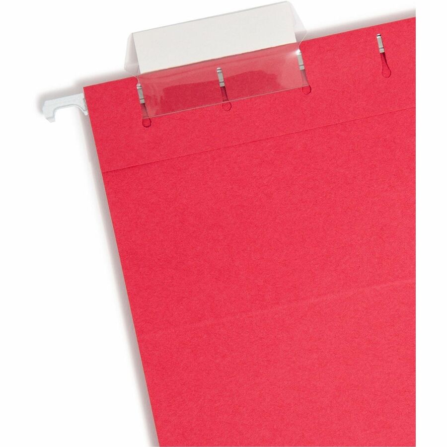 Smead Colored 1/5 Tab Cut Letter Recycled Hanging Folder - 8 1/2" x 11" - Top Tab Location - Assorted Tab Position - 11 pt. - Vinyl - Red - 10% Recycled - 25 / Box