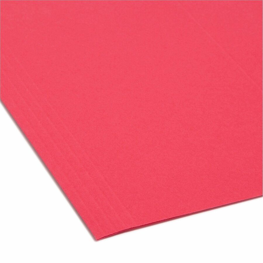 Smead Colored 1/5 Tab Cut Letter Recycled Hanging Folder - 8 1/2" x 11" - Top Tab Location - Assorted Tab Position - 11 pt. - Vinyl - Red - 10% Recycled - 25 / Box