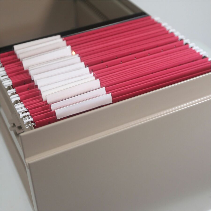 Smead Colored 1/5 Tab Cut Letter Recycled Hanging Folder - 8 1/2" x 11" - Top Tab Location - Assorted Tab Position - 11 pt. - Vinyl - Red - 10% Recycled - 25 / Box
