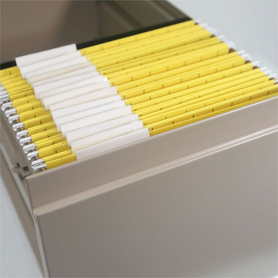 Smead Colored 1/5 Tab Cut Letter Recycled Hanging Folder - 8 1/2" x 11" - Top Tab Location - Assorted Tab Position - 11 pt. - Vinyl - Yellow - 10% Recycled - 25 / Box