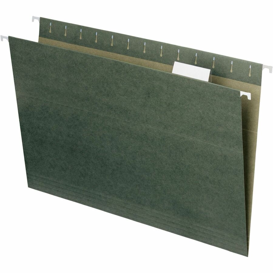 Smead 1/5 Tab Cut Legal Recycled Hanging Folder - 8 1/2" x 14" - Top Tab Location - Assorted Tab Position - 11 pt. - Vinyl - Standard Green - 10% Recycled - 25 / Box