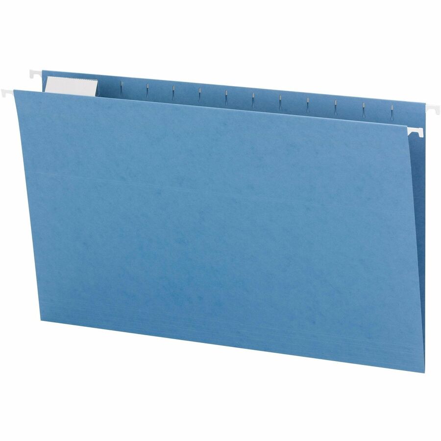 Smead Colored 1/5 Tab Cut Legal Recycled Hanging Folder - 8 1/2" x 14" - Top Tab Location - Assorted Tab Position - 11 pt. - Blue - 10% Recycled - 25 / Box