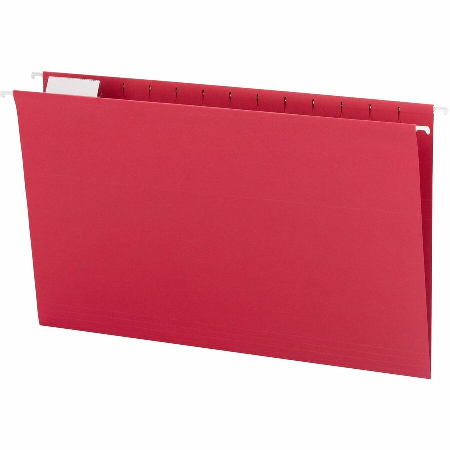 Smead Colored 1/5 Tab Cut Legal Recycled Hanging Folder - 8 1/2" x 14" - Top Tab Location - Assorted Tab Position - 11 pt. - Red - 10% Recycled - 25 / Box