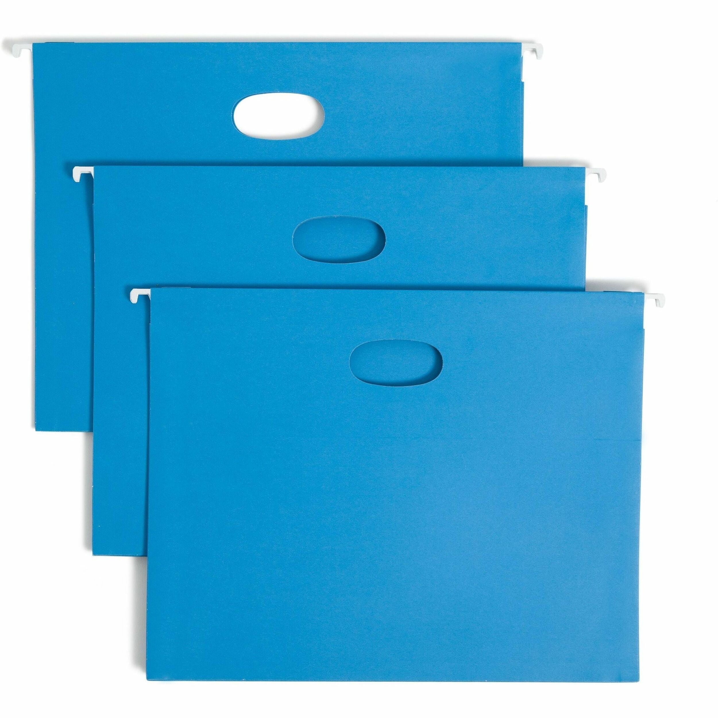 Smead 1/5 Tab Cut Letter Recycled Hanging Folder - 8 1/2" x 11" - 2" Expansion - Top Tab Location - Assorted Tab Position - 11 pt. - Vinyl - Sky Blue - Hanging System - 10% Recycled - 25 / Box