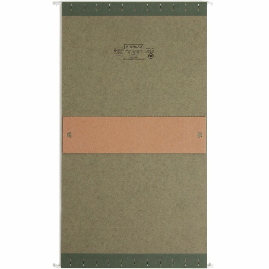 Smead Letter Recycled Hanging Folder - 8 1/2" x 11" - 3" Expansion - 11 pt. - Pressboard - Standard Green - Reinforced Base - 10% Recycled - 25 / Box