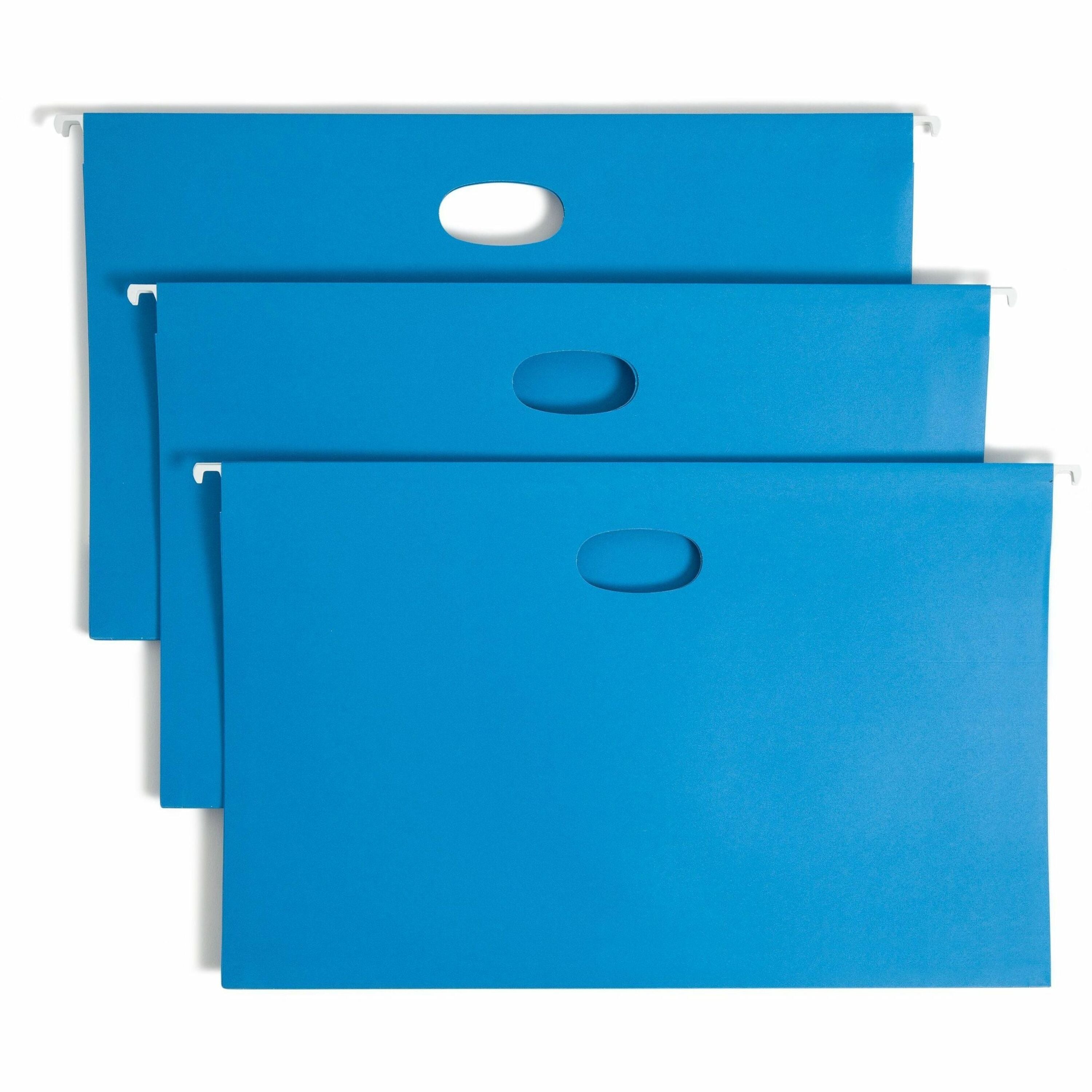 Smead 1/5 Tab Cut Legal Recycled Hanging Folder - 8 1/2" x 14" - 3" Expansion - Top Tab Location - Assorted Tab Position - 11 pt. - Vinyl - Sky Blue - Hanging System - 10% Recycled - 25 / Box