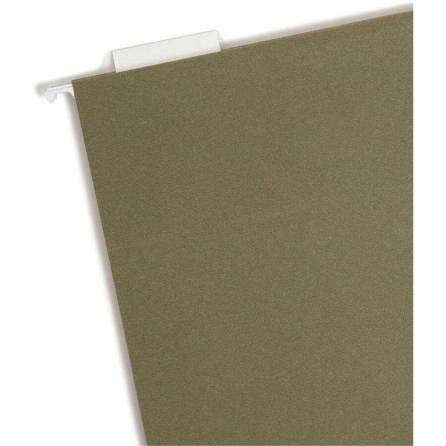 Smead 1/5 Tab Cut Letter Recycled Hanging Folder - 8 1/2" x 11" - Top Tab Location - Assorted Tab Position - 11 pt. - Vinyl - Standard Green - Hanging System - 100% Recycled - 25 / Box