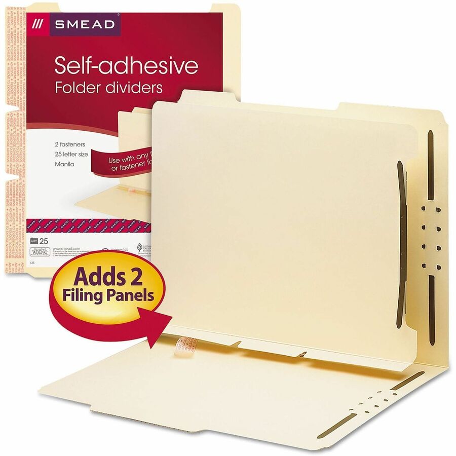 Smead Self-Adhesive Folder Dividers with Twin-Prong Fastener - For Letter 8 1/2" x 11" Sheet - Manila - Manila - 25 / Pack