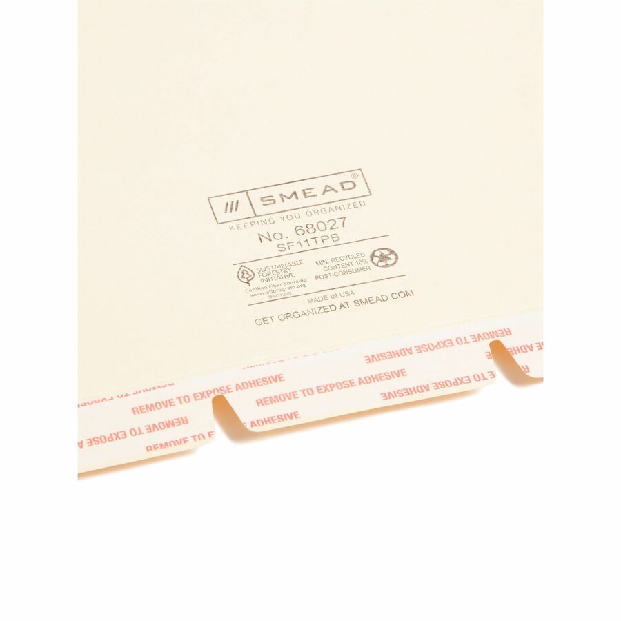 Smead Self-Adhesive Folder Dividers with Twin-Prong Fastener - For Letter 8 1/2" x 11" Sheet - Manila - 100 / Box