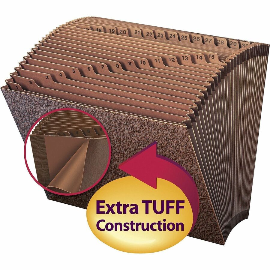 Smead TUFF Letter Recycled Expanding File - 8 1/2" x 11" - 7/8" Expansion - 31 Pocket(s) - Redrope - Reinforced Gusset - 30% Recycled - 1 Each
