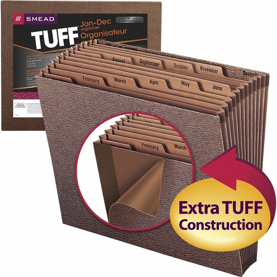 Smead Letter Recycled Expanding File - 8 1/2" x 11" - 7/8" Expansion - 12 Pocket(s) - Redrope - Tear Resistant, Reinforced Gusset - 30% Recycled - 1 Each