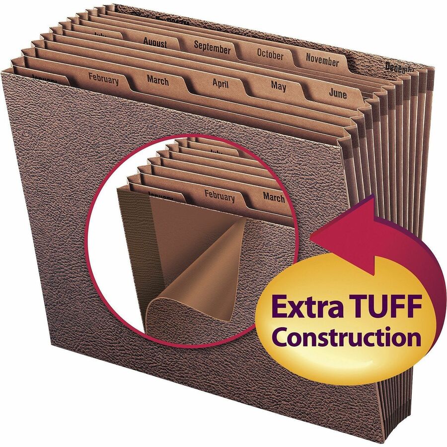 Smead Letter Recycled Expanding File - 8 1/2" x 11" - 7/8" Expansion - 12 Pocket(s) - Redrope - Tear Resistant, Reinforced Gusset - 30% Recycled - 1 Each