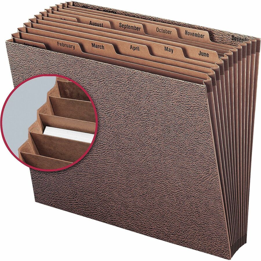 Smead Letter Recycled Expanding File - 8 1/2" x 11" - 7/8" Expansion - 12 Pocket(s) - Redrope - Tear Resistant, Reinforced Gusset - 30% Recycled - 1 Each