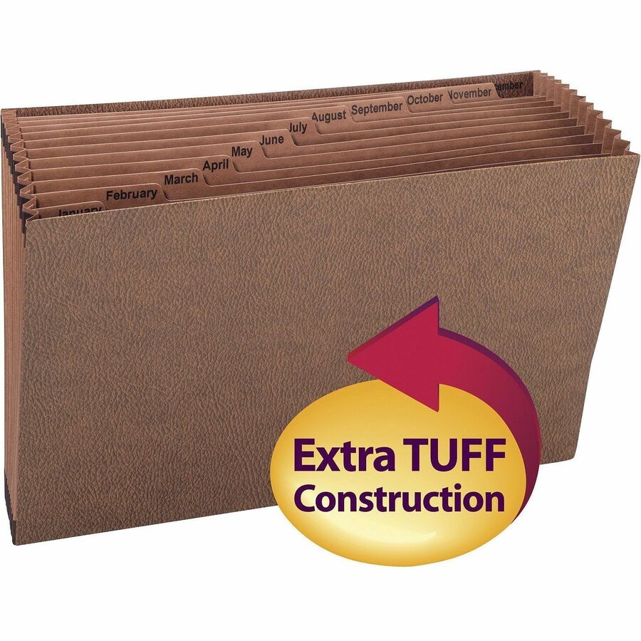 Smead TUFF Legal Recycled Expanding File - 8 1/2" x 14" - 7/8" Expansion - 12 Pocket(s) - Redrope - Tear Resistant, Reinforced Gusset - 30% Recycled - 1 Each