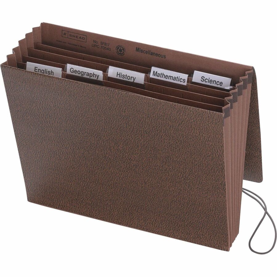 8 1/2" x 11" - 5 1/4" Expansion - 6 Pocket(s) - Top Tab Location - Assorted Tab Position - Redrope - Elastic Closure, Flap - 30% Recycled - 1 Each