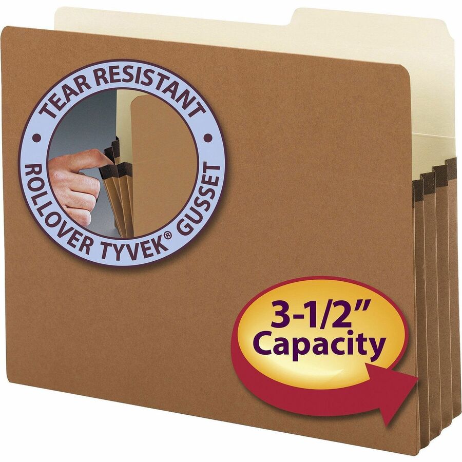 Smead 2/5 Tab Cut Letter Recycled File Pocket - 8 1/2" x 11" - 3 1/2" Expansion - Top Tab Location - Right Tab Position - 9 pt. - Redrope - Tear Proof, Reinforced Gusset, Durable - 30% Recycled - 25 / Box