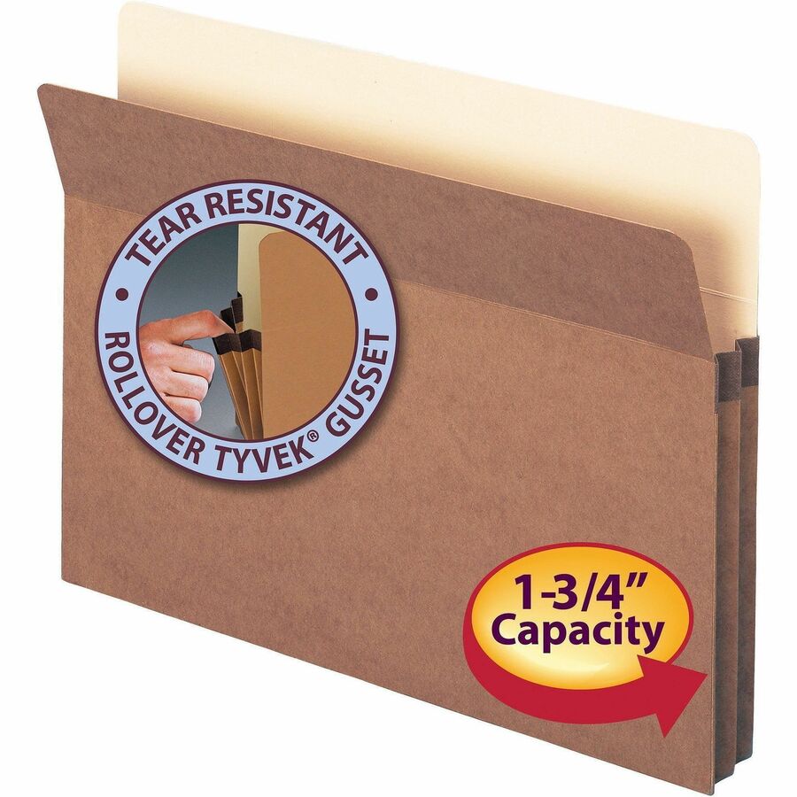 Smead Straight Tab Cut Letter Recycled File Pocket - 8 1/2" x 11" - 1 3/4" Expansion - Top Tab Location - 12.5 pt. - Redrope - Tear Proof - 30% Recycled - 25 / Box