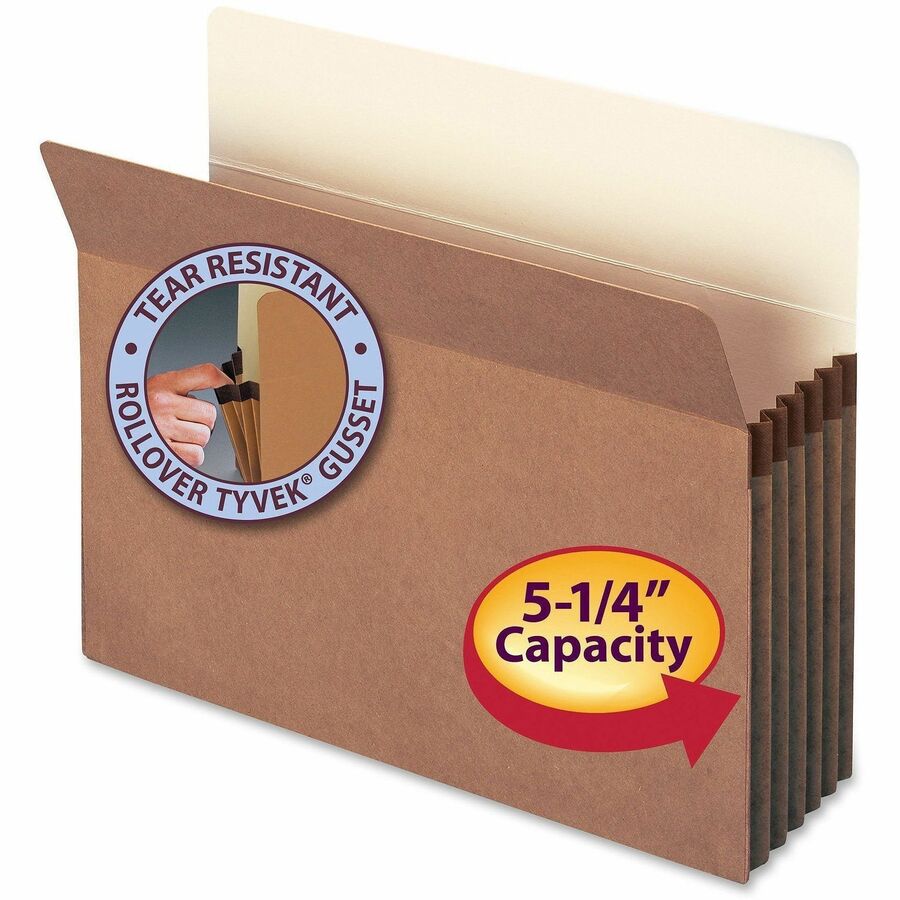 Smead Straight Tab Letter Size Recycled File Pocket, 8.5" x 11", 5.25" Expansion, Redrope, Tear Resistant, Reinforced Gusset, 30% Recycled, 10/Box