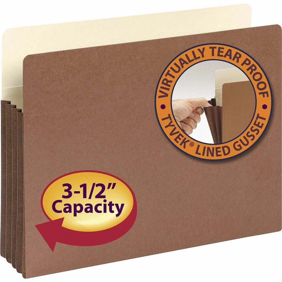 Smead Straight Tab Cut Letter Recycled File Pocket - 8 1/2" x 11" - 3 1/2" Expansion - Top Tab Location - 12.5 pt. - Redrope - Tear Resistant, Rounded Corner, Reinforced Gusset - 30% Recycled - 10 / Box