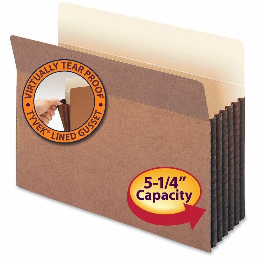 Smead Straight Tab Letter Size Recycled File Pocket, 8.5" x 11", 5.25" Expansion, Redrope, Tear Resistant, Reinforced Gusset, 30% Recycled, 10/Box