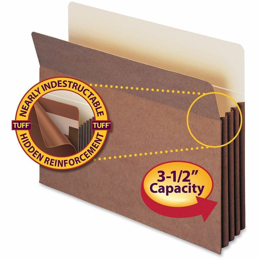 Smead TUFF Straight Tab Cut Letter Recycled File Pocket - 8 1/2" x 11" - 3 1/2" Expansion - 11 pt. - Redrope - Reinforced Gusset, Tear Resistant, Heavyweight Cover - 30% Recycled - 10 / Box