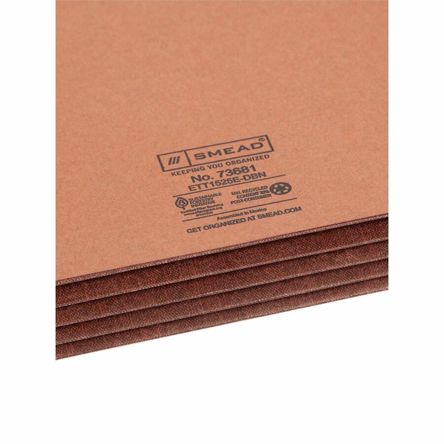 Smead Straight Tab Cut Letter Recycled File Pocket - 8 1/2" x 11" - 3 1/2" Expansion - 1 Pocket(s) - Top Tab Location - 12.5 pt. - 2 Plys - Dark Brown - 30% Recycled - 10 / Box