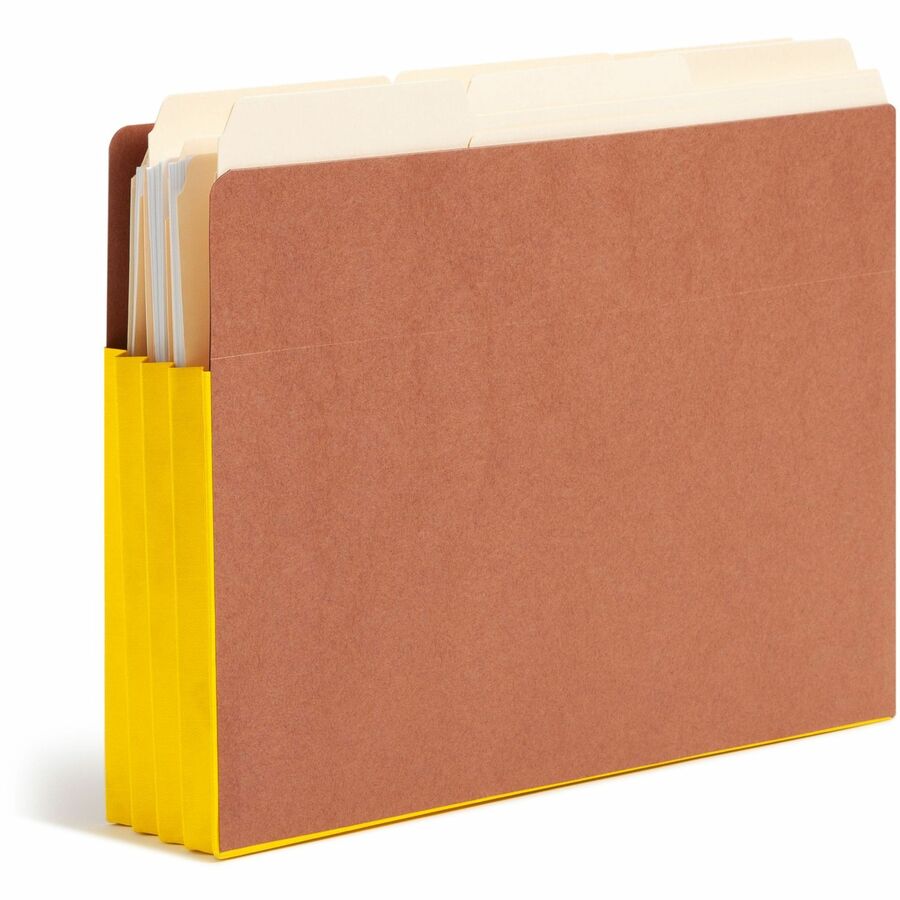 Smead Straight Tab Cut Letter Recycled File Pocket - 8 1/2" x 11" - 3 1/2" Expansion - 1 Pocket(s) - End Tab Location - 2 Plys - Redrope - Yellow - 30% Recycled - 10 / Box