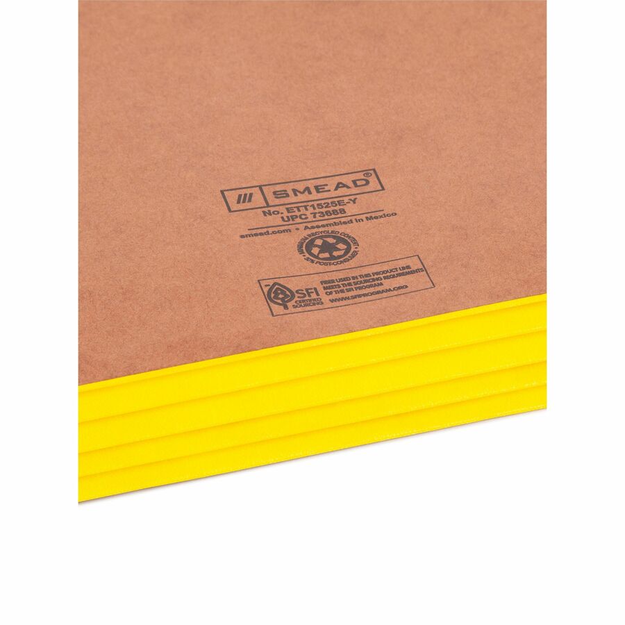 Smead Straight Tab Cut Letter Recycled File Pocket - 8 1/2" x 11" - 3 1/2" Expansion - 1 Pocket(s) - End Tab Location - 2 Plys - Redrope - Yellow - 30% Recycled - 10 / Box