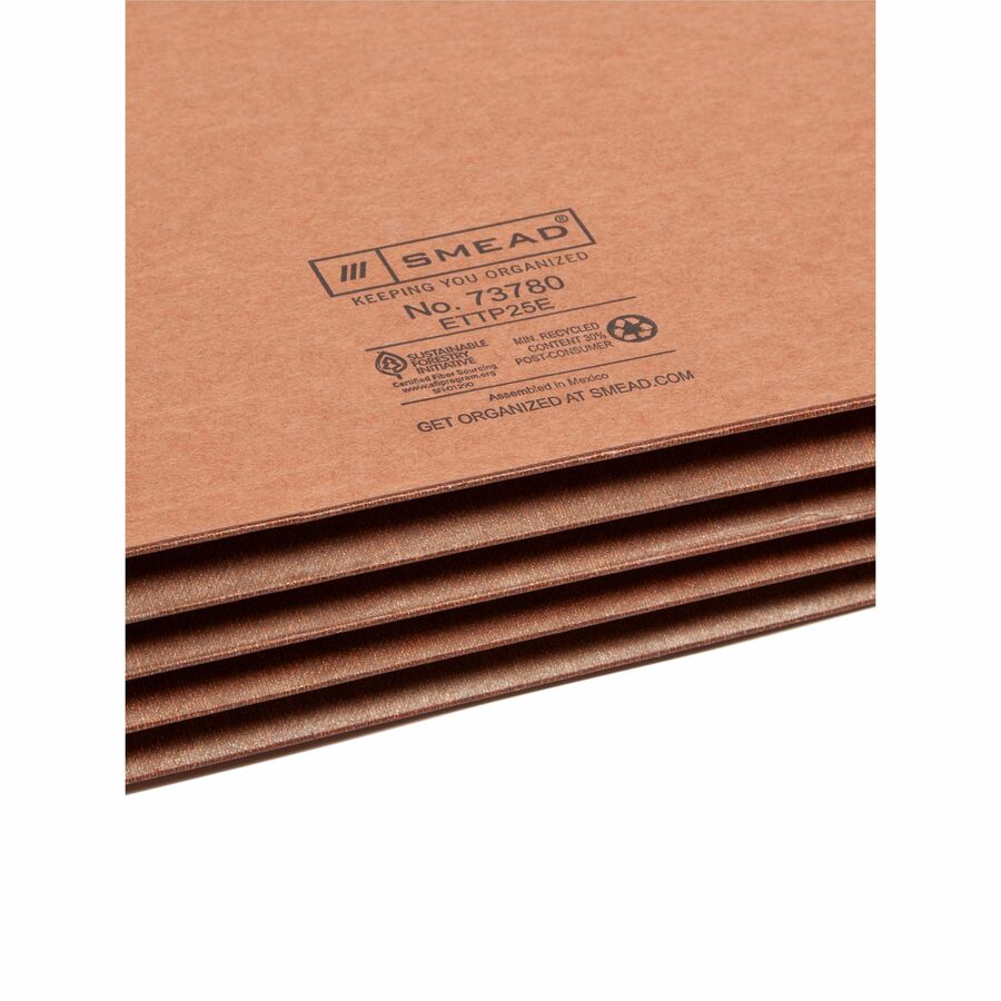 Smead TUFF Straight Tab Cut Letter Recycled File Pocket - 8 1/2" x 11" - 3 1/2" Expansion - 2 Plys - Redrope - Rip Resistant, Tear Resistant, Reinforced Tab, Heavyweight Cover - 30% Recycled - 10 / Box