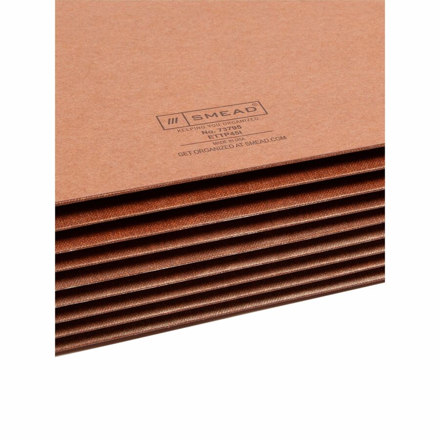 Smead TUFF Straight Tab Cut Letter Recycled File Pocket - 8 1/2" x 11" - 7" Expansion - 16.5 pt. - 2 Plys - Redrope - Rip Resistant, Tear Resistant, Reinforced Tab, Heavyweight Cover - 30% Recycled - 5 / Box
