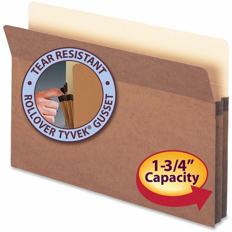 Smead Straight Tab Cut Legal Recycled File Pocket - 8 1/2" x 14" - 1 3/4" Expansion - Top Tab Location - 12.5 pt. - Redrope - Tear Resistant, Rounded Corner, Reinforced Gusset - 30% Recycled - 25 / Box
