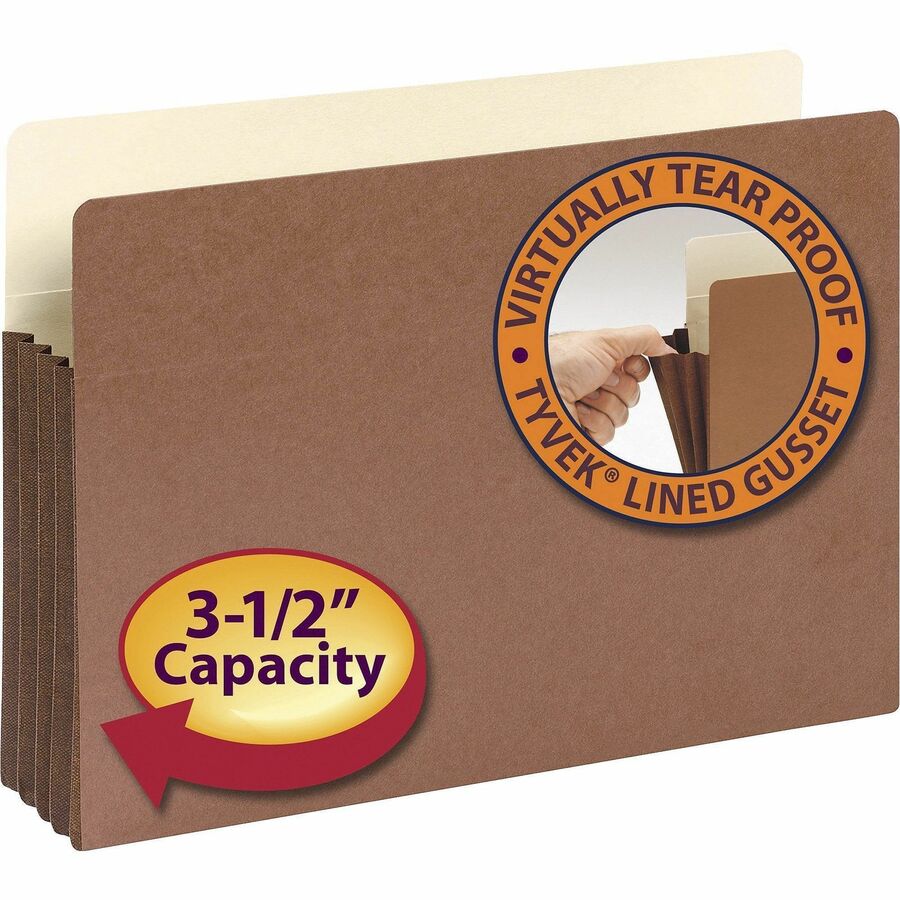Smead Straight Tab Cut Legal Recycled File Pocket - 8 1/2" x 14" - 3 1/2" Expansion - Top Tab Location - 12.5 pt. - Redrope - Tear Resistant, Rounded Corner, Reinforced Gusset - 30% Recycled - 10 / Box